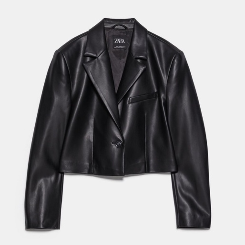 ZARA cropped leather blazer.